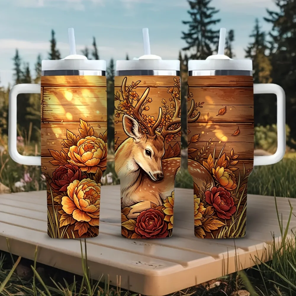 Hunting Outdoor Background - 40Oz Tumbler with Handle, Beautiful Floral
