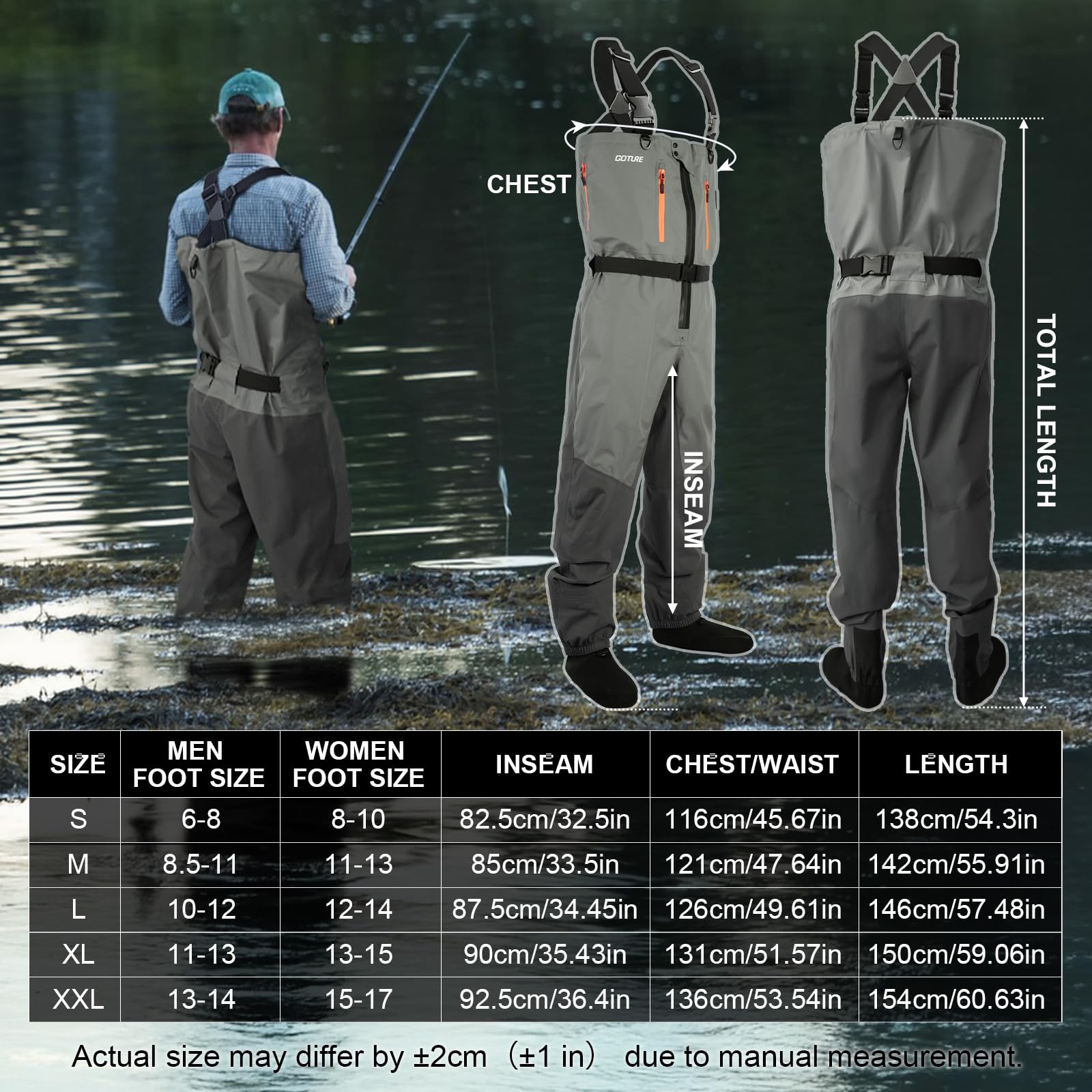Fishing Waders Breathable - Goture 5-Layer Waterproof Fishing Hunting Chest