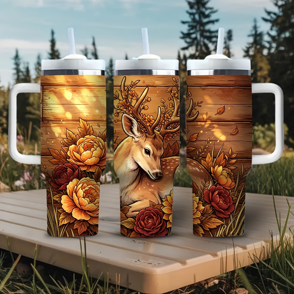 Hunting Outdoor Background - 40Oz Tumbler with Handle, Beautiful Floral